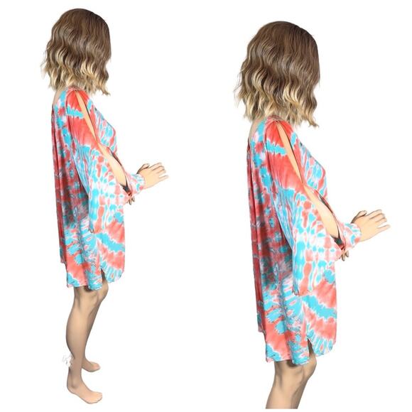 Pineapples Designed In Hawaii Bright Colored Split Sleeve Cover Up SZ L $60 - Picture 8 of 12